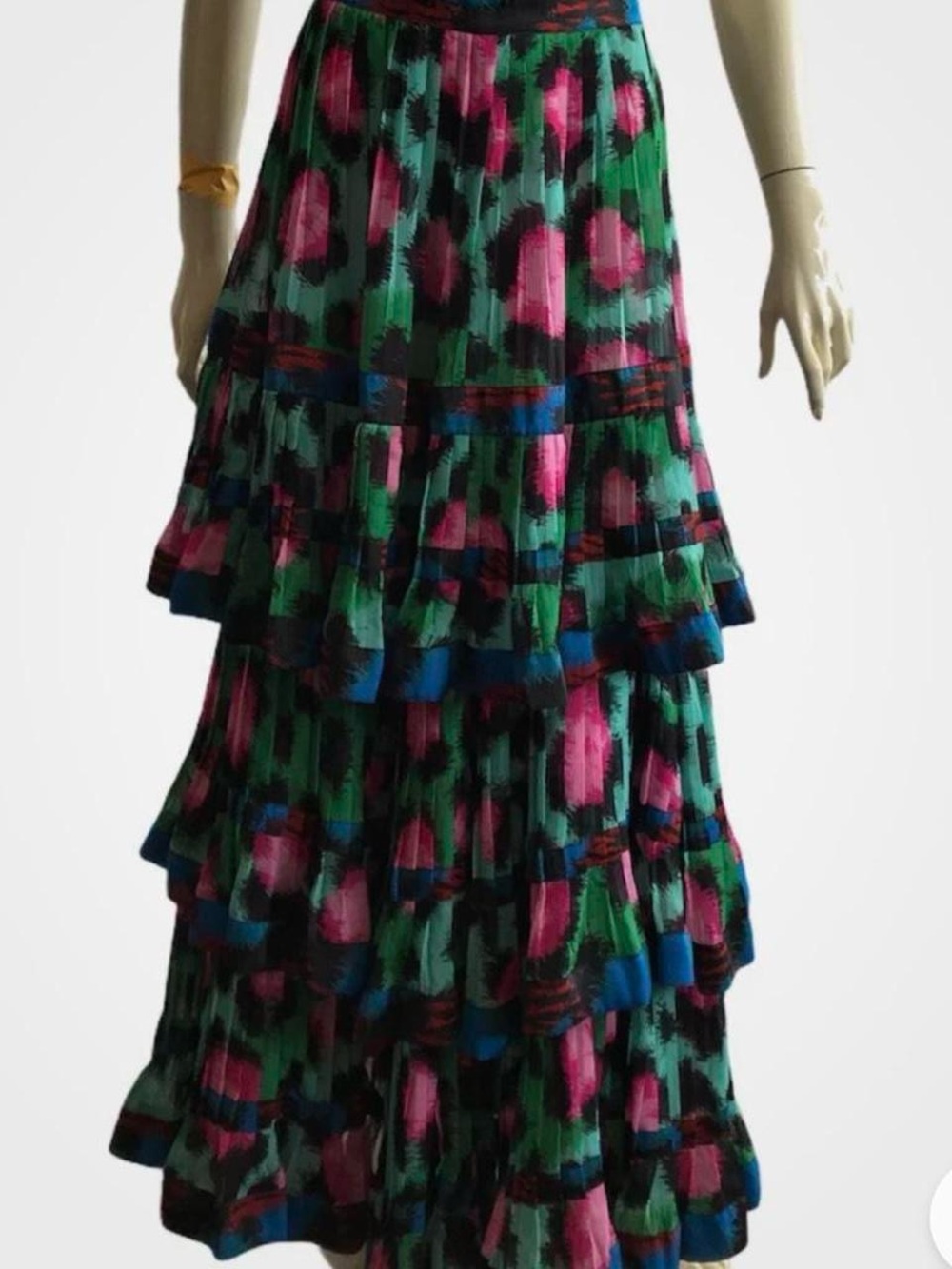 Kenzo Collection H&M Tiered Ruffle Midi Skirt in Green and Pink - Picture 3 of 4